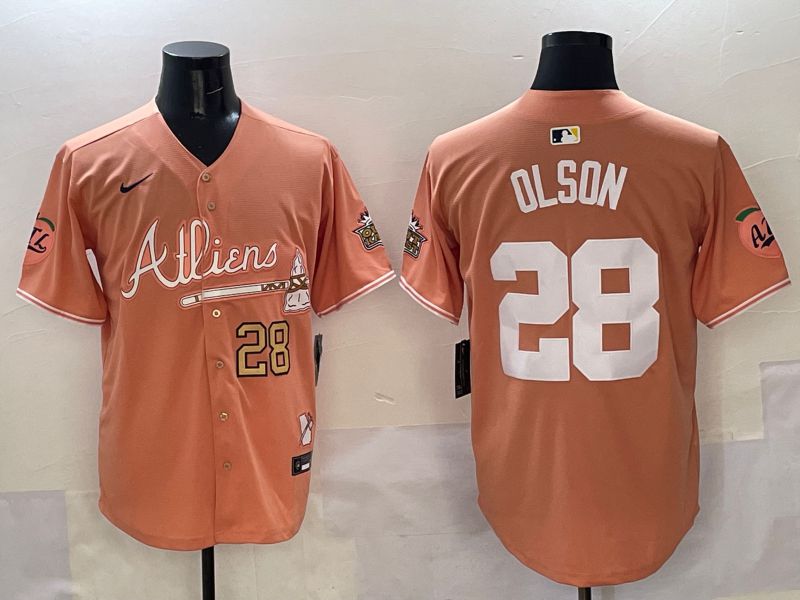 Men Atlanta Braves #28 Olson Orange Five generations Joint Name 2025 Nike MLB Jersey style 3